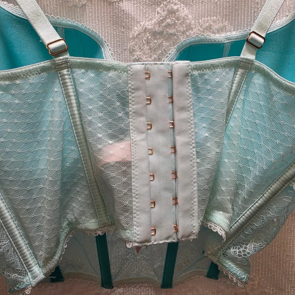 NWT Victorias Secret Dream Angels Lace Corset Top Aqua Blue S-DD‎